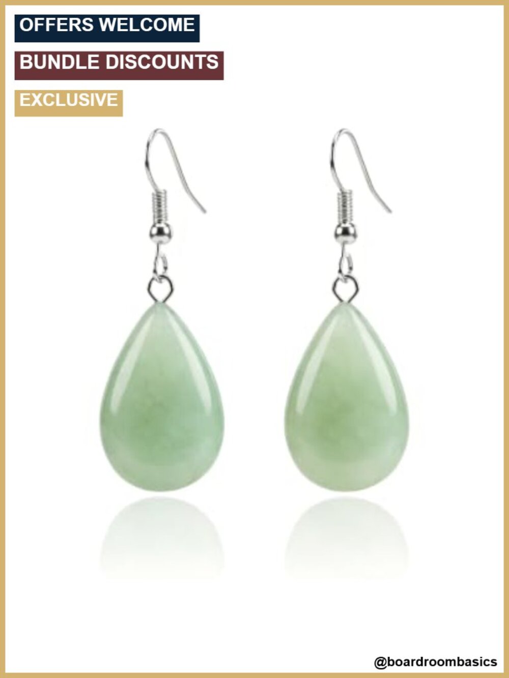 Handmade Jade Teardrop Dangle Earrings Sterling Silver Hook Boho Gift